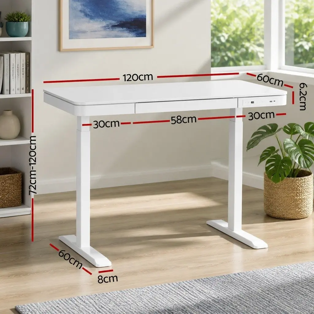 Electric Standing Desk Motorised Height Adjustable 120cm Particle Board White