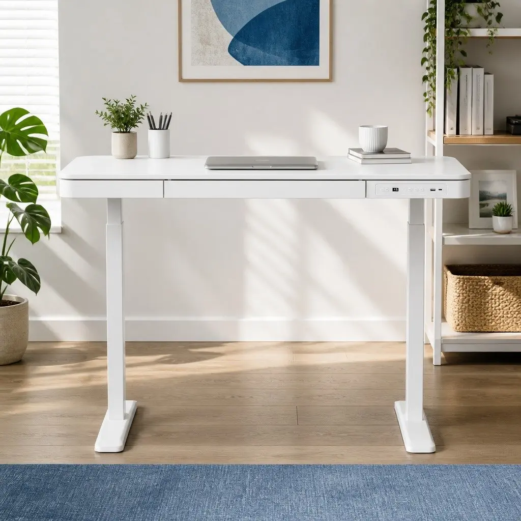 Electric Standing Desk Motorised Height Adjustable 120cm Particle Board White