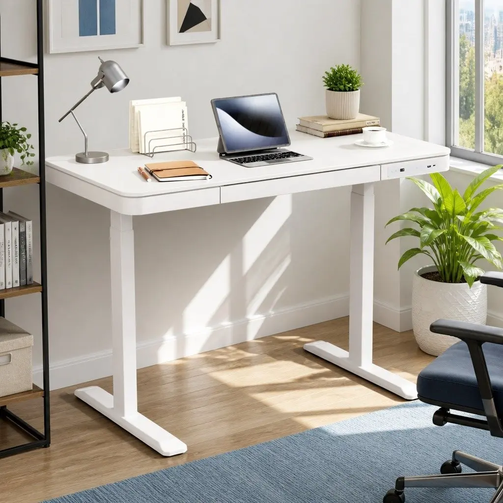 Electric Standing Desk Motorised Height Adjustable 120cm Particle Board White