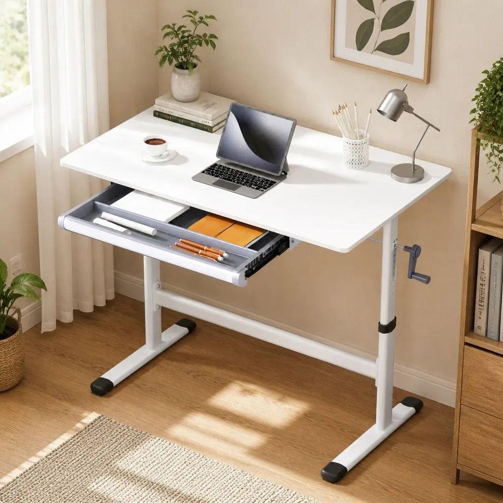 Height Adjustable White Standing Desk for Home Office