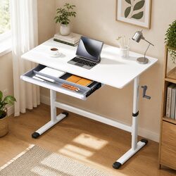 Height Adjustable White Standing Desk for Home Office