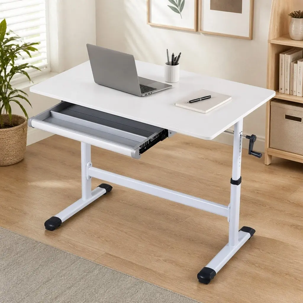 Height Adjustable Standing Desk White 100CM MDF Board