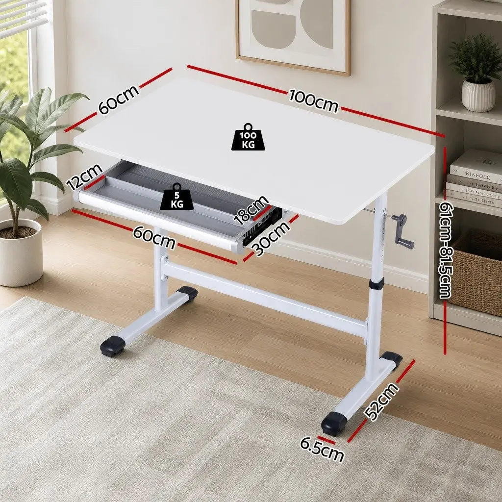 Height Adjustable Standing Desk White 100CM MDF Board