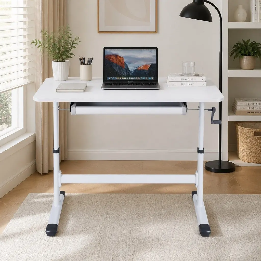 Height Adjustable Standing Desk White 100CM MDF Board