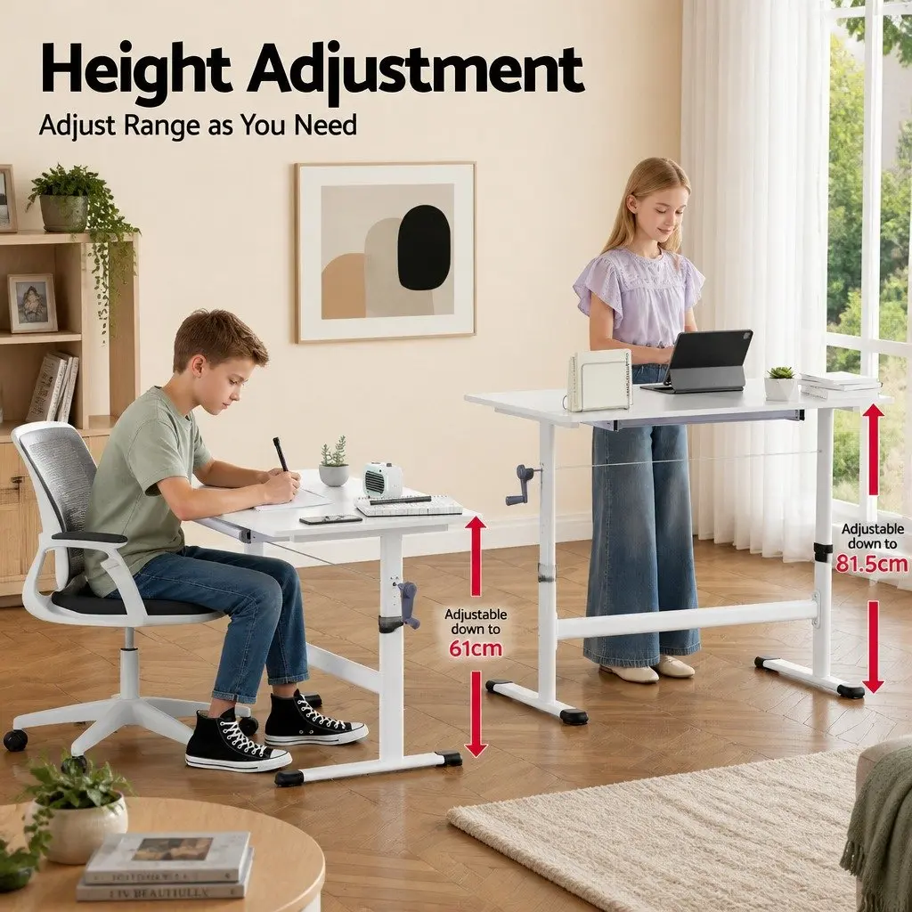 Height Adjustable Standing Desk White 100CM MDF Board
