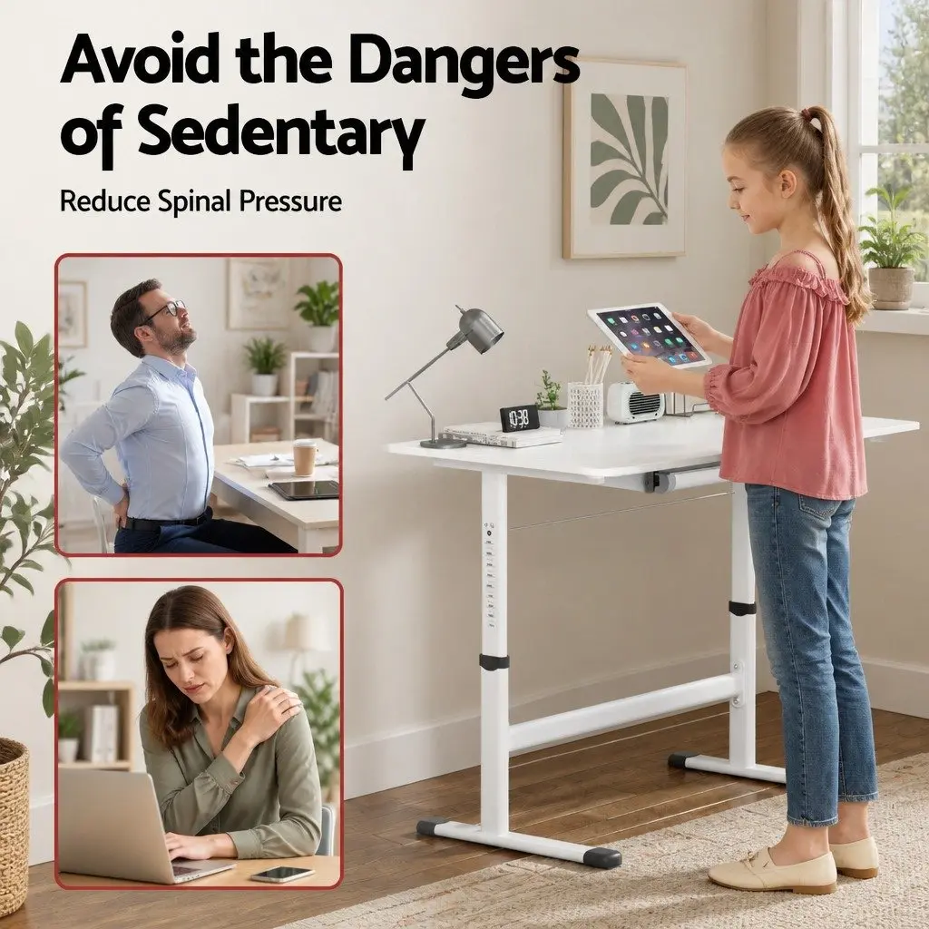 Height Adjustable Standing Desk White 100CM MDF Board