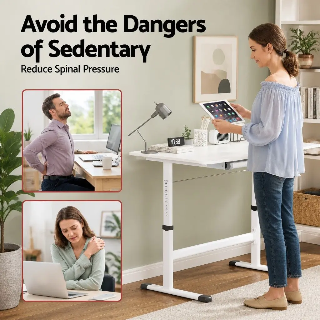 Height Adjustable Standing Desk White 100CM MDF Board