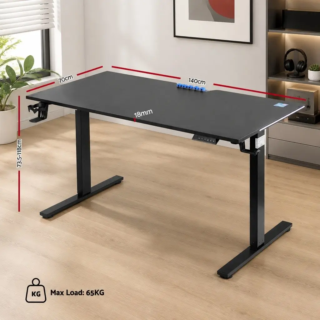 Electric Standing Desk Height Adjustable 140cm Black MDF