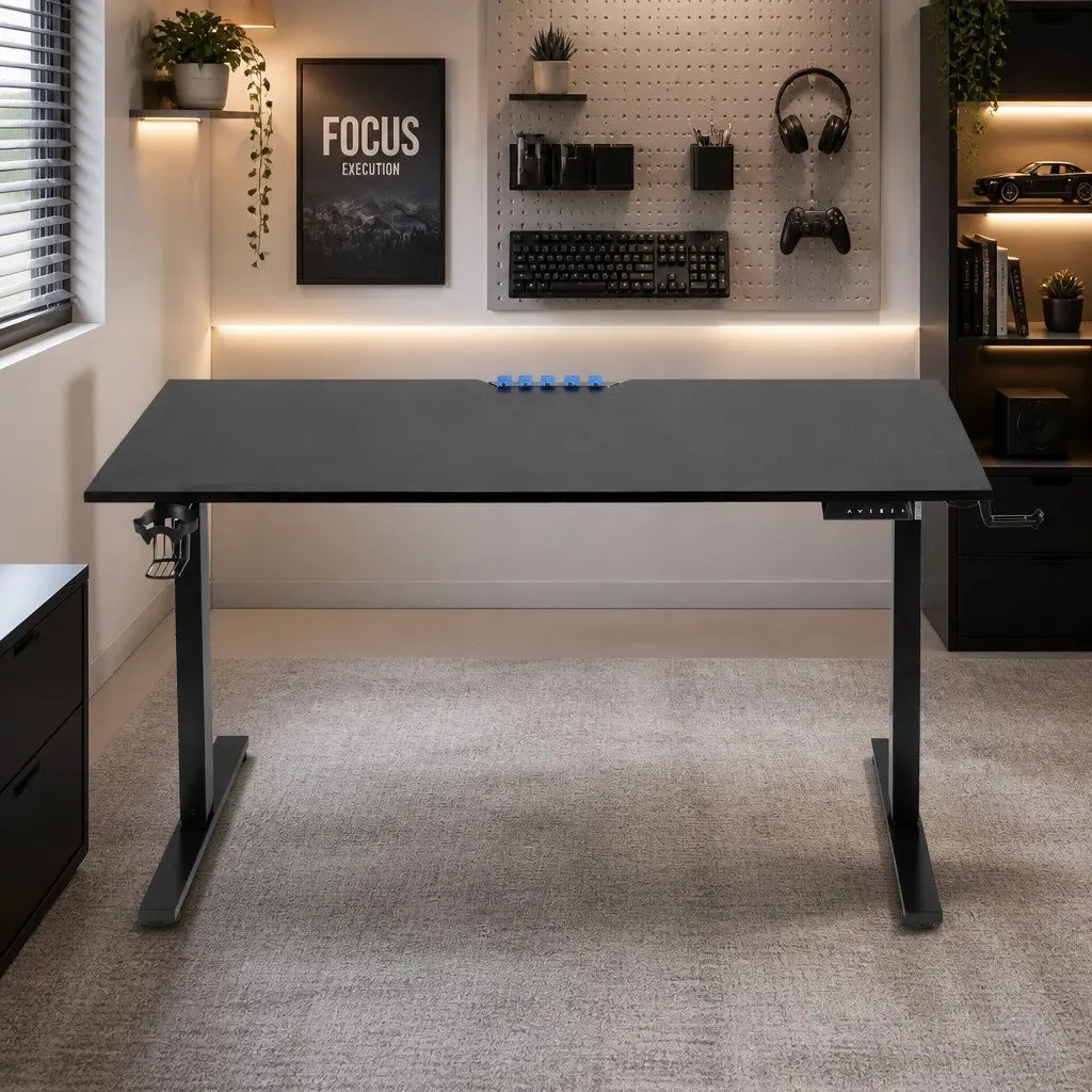 Electric Standing Desk Height Adjustable 140cm Black MDF