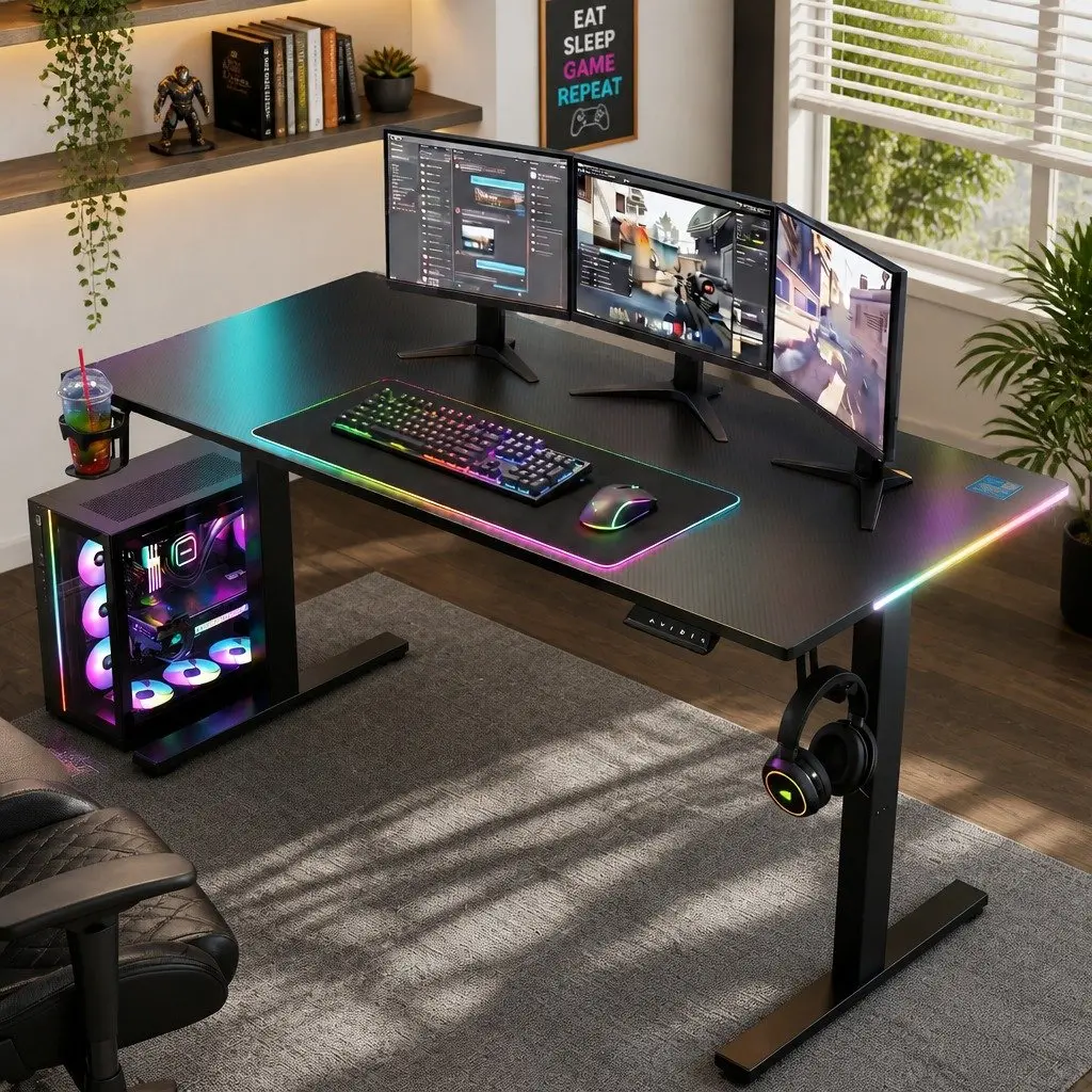 Electric Standing Desk Height Adjustable 140cm Black MDF