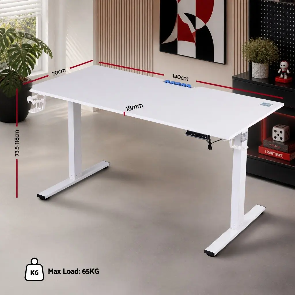 Electric Standing Desk Height Adjustable 140cm White MDF
