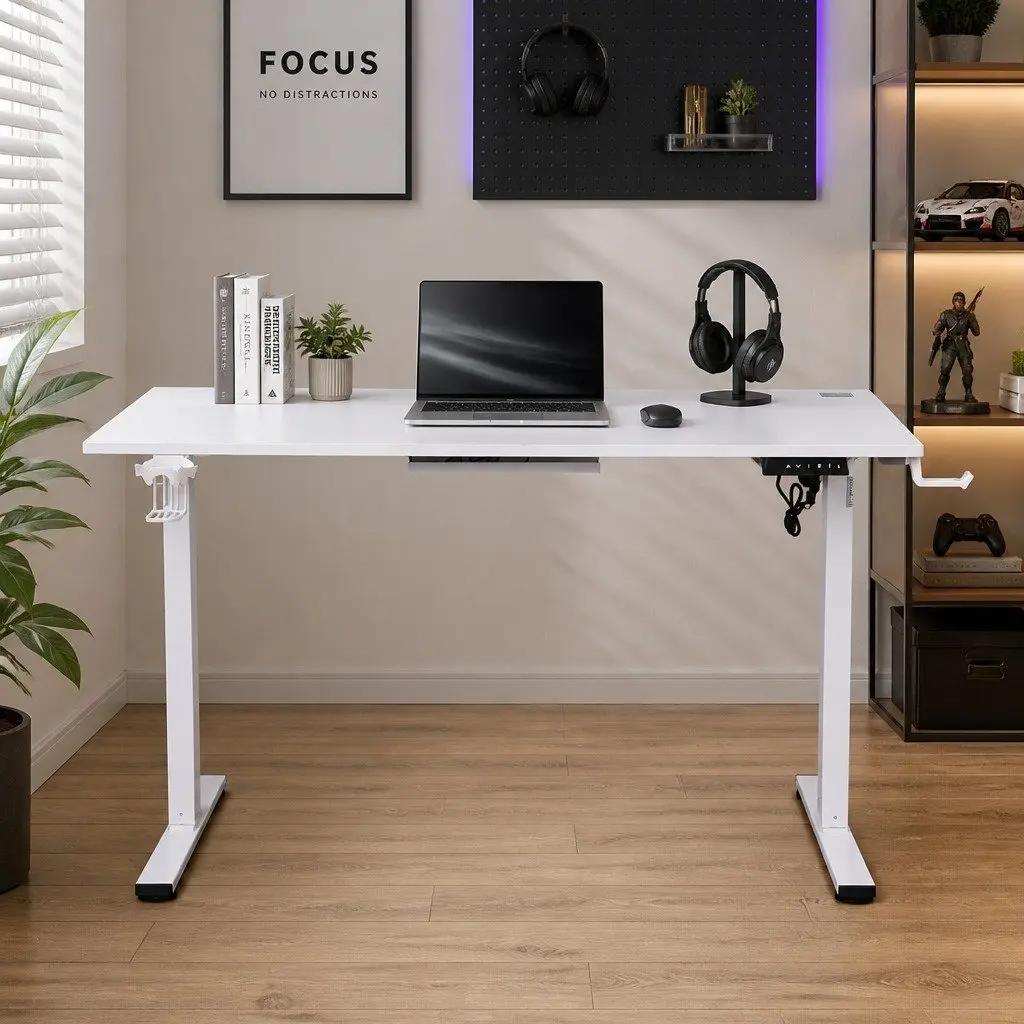 Electric Standing Desk Height Adjustable 140cm White MDF