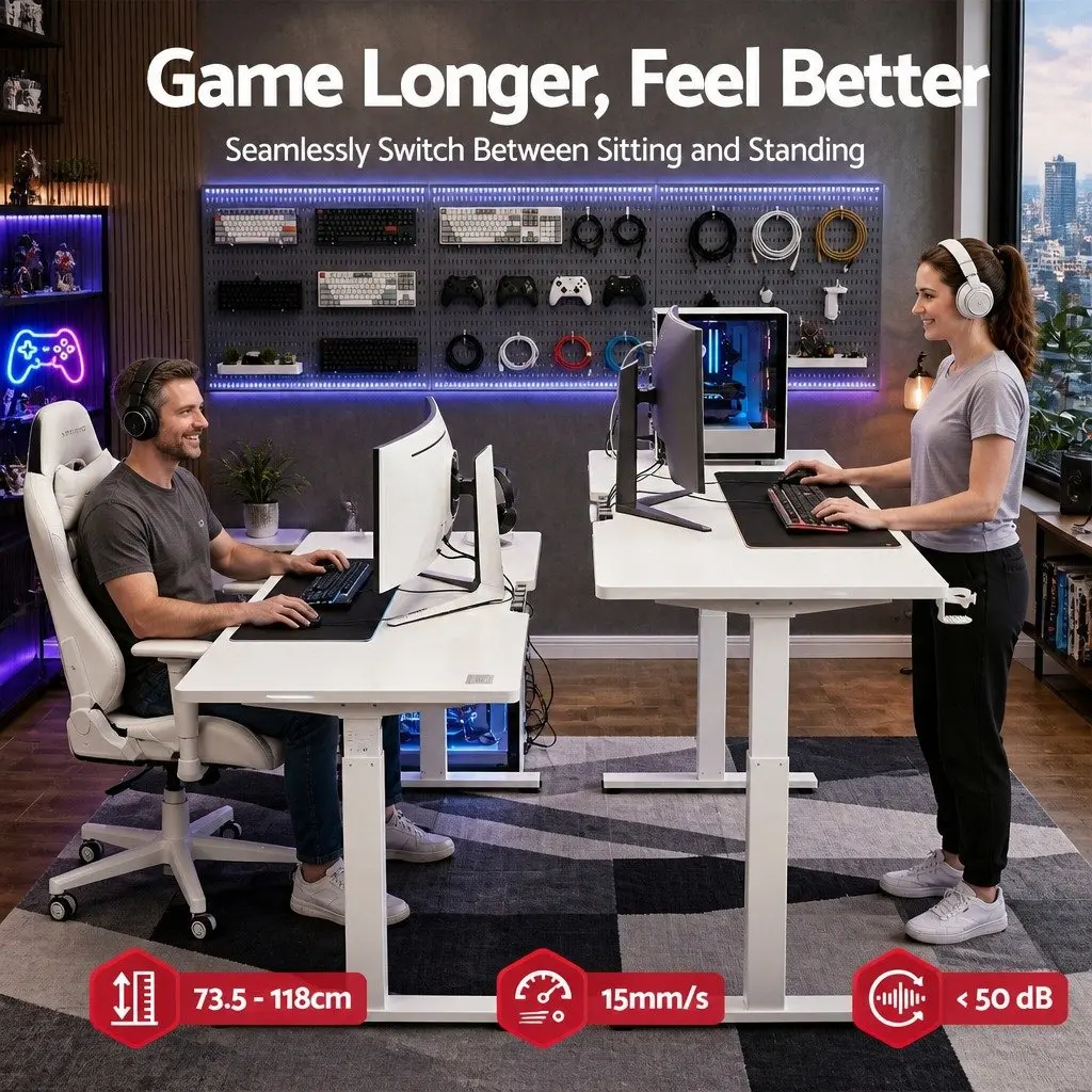 Electric Standing Desk Height Adjustable 140cm White MDF
