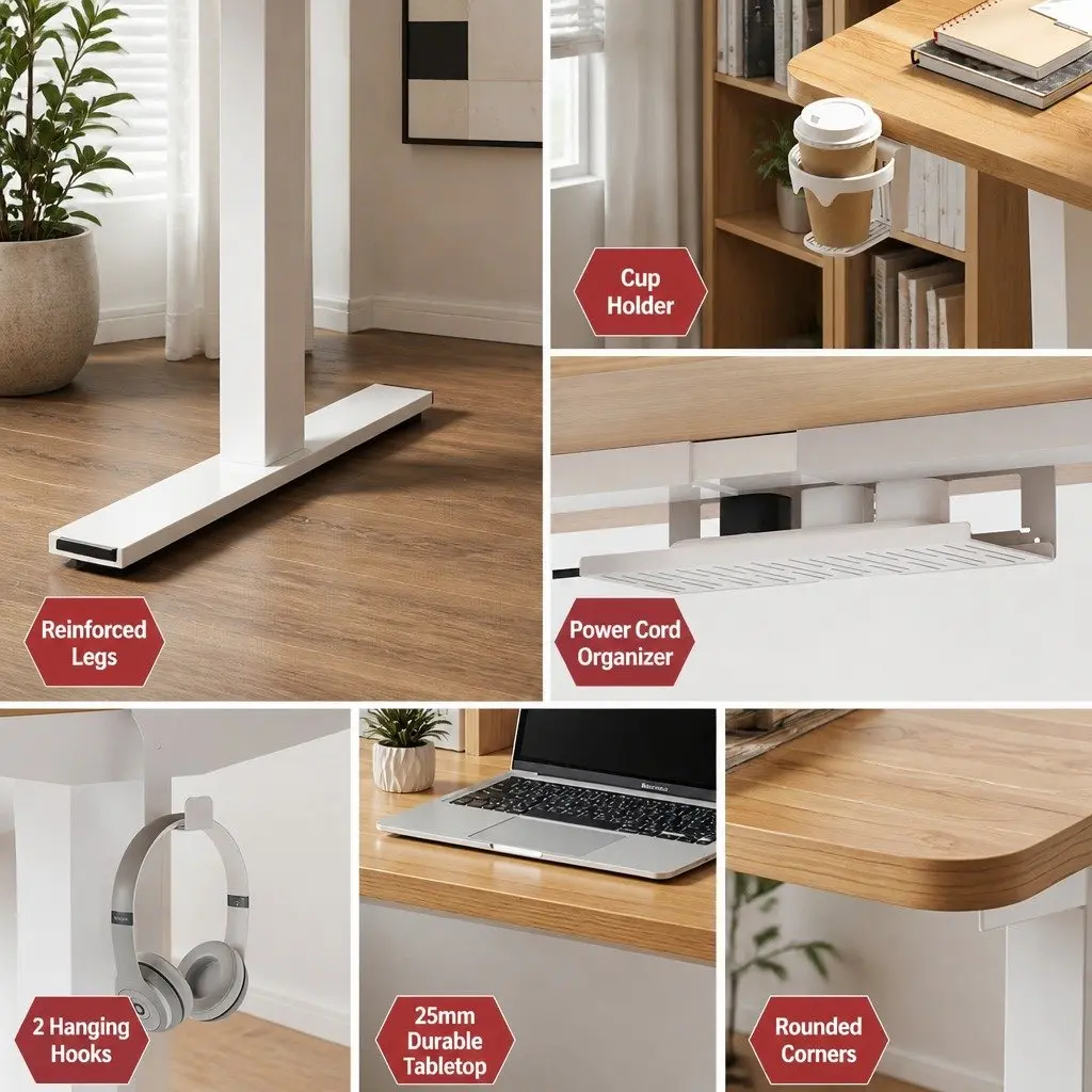 Electric Standing Desk Motorised Height Adjustable White Oak Melamine 120 x 60 cm