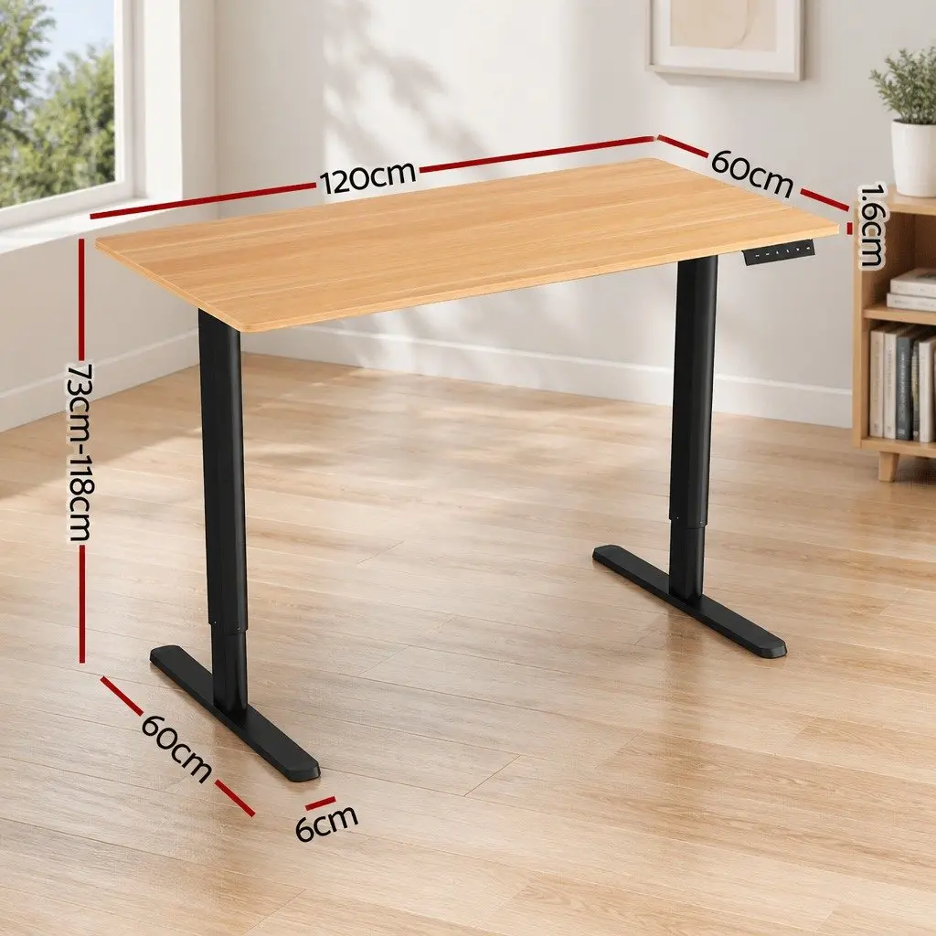 Electric Motorised Sit Stand Adjustable Desk 120cm Oak or Black Powder Coated Metal Frame