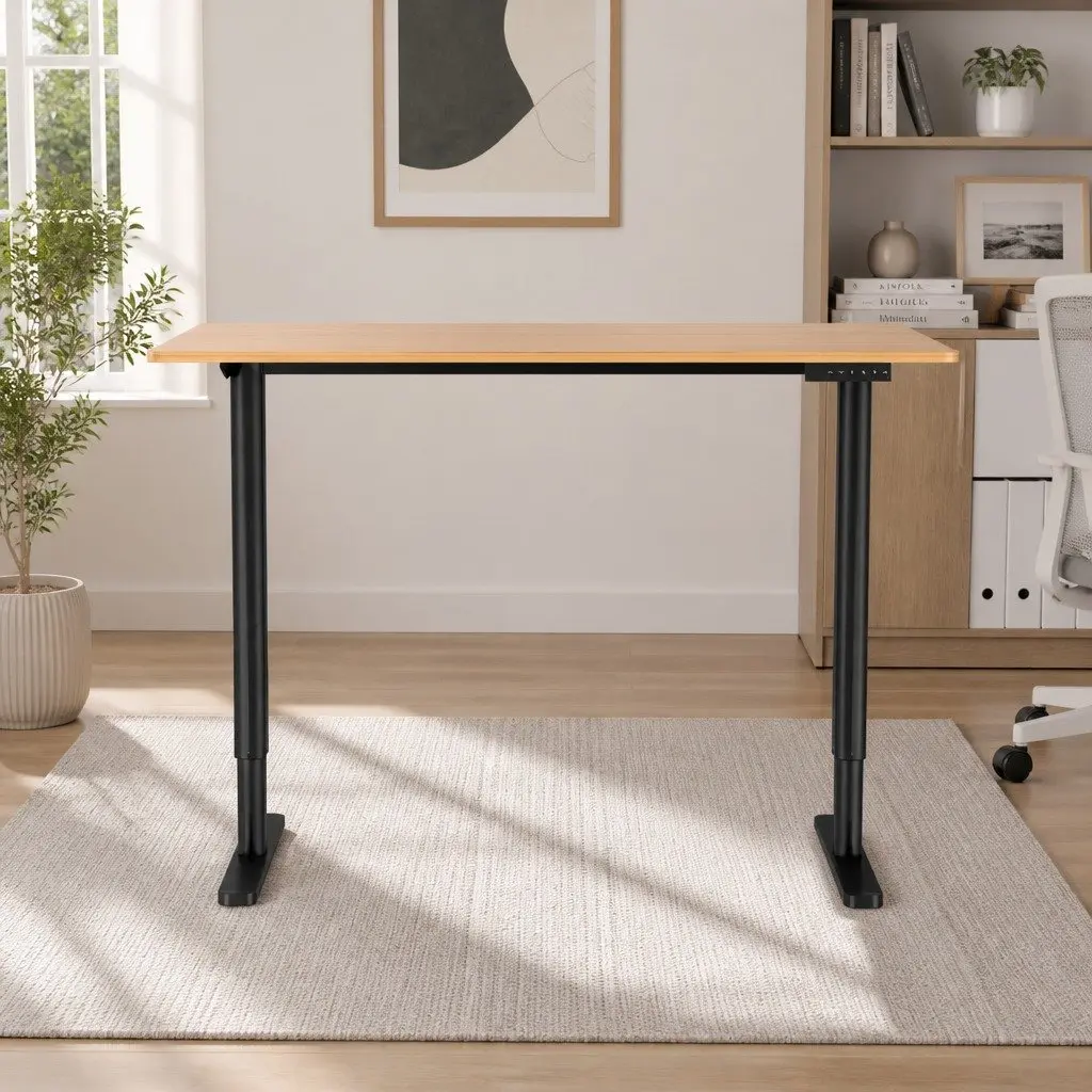 Electric Motorised Sit Stand Adjustable Desk 120cm Oak or Black Powder Coated Metal Frame