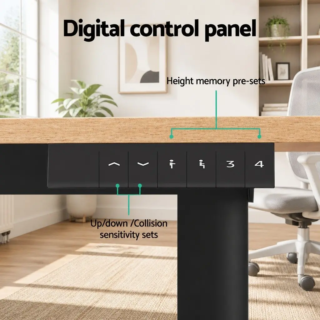 Electric Motorised Sit Stand Adjustable Desk 120cm Oak or Black Powder Coated Metal Frame