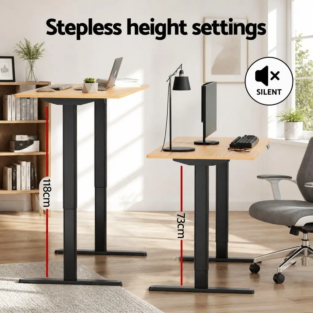 Electric Motorised Sit Stand Adjustable Desk 120cm Oak or Black Powder Coated Metal Frame