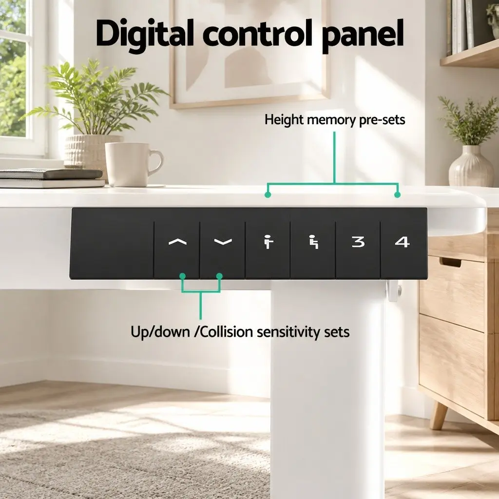Electric Standing Desk Motorised Adjustable Height White Powder Coated Metal Frame 120cm x 60cm Particle Board