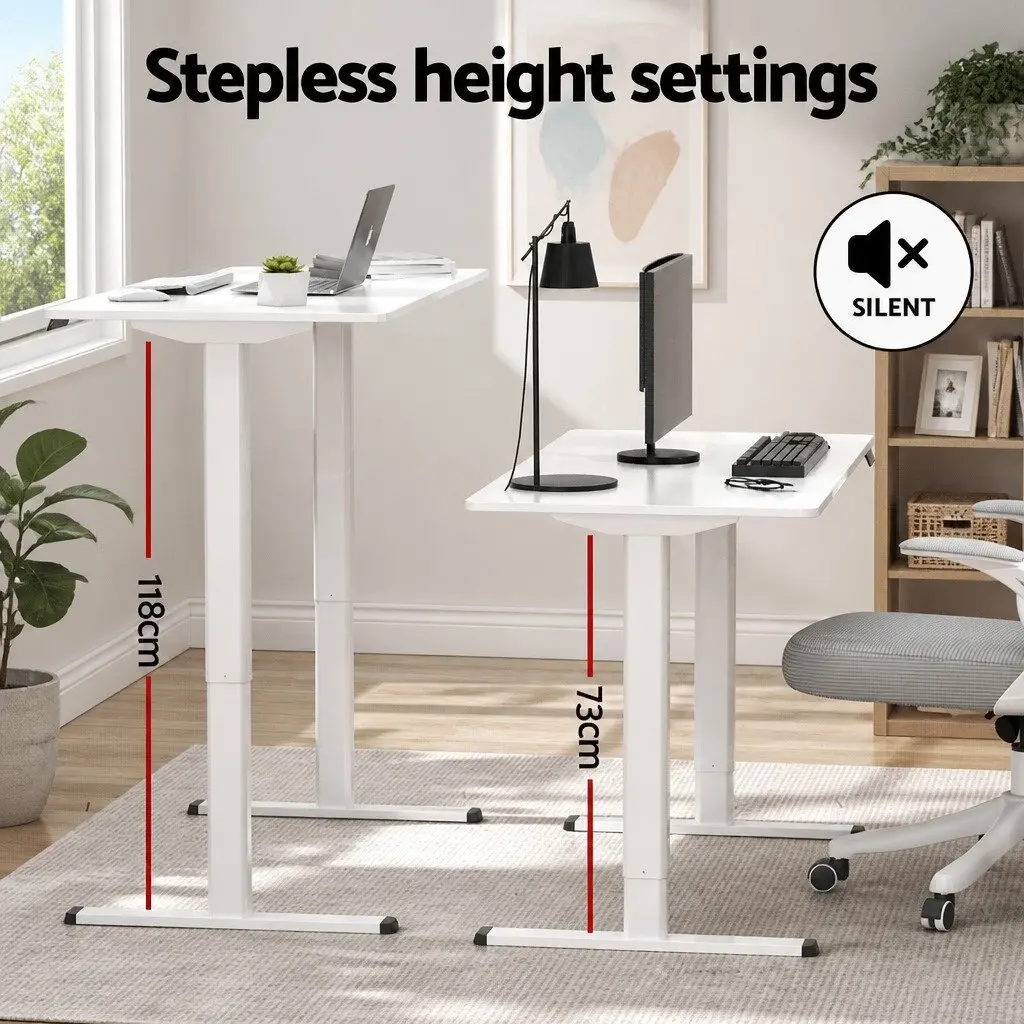 Electric Standing Desk Motorised Adjustable Height White Powder Coated Metal Frame 120cm x 60cm Particle Board