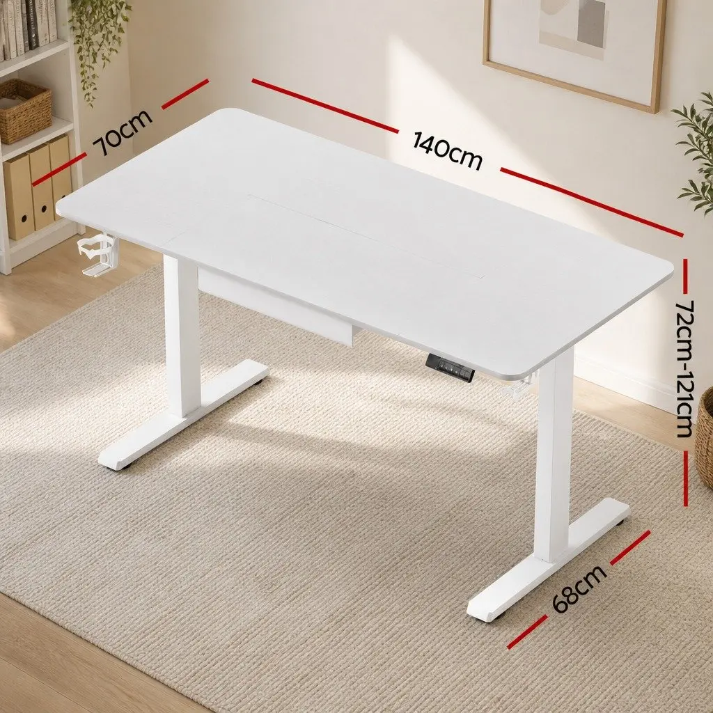 Electric Standing Desk Motorised Adjustable Height 140cm White Melamine Faced Chipboard