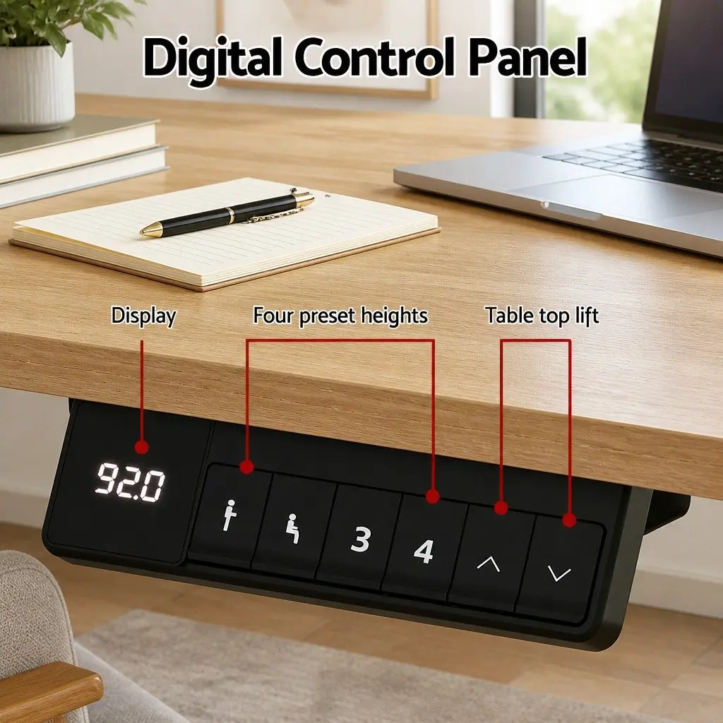 Electric Standing Desk Motorised Adjustable Height 140cm White Melamine Faced Chipboard