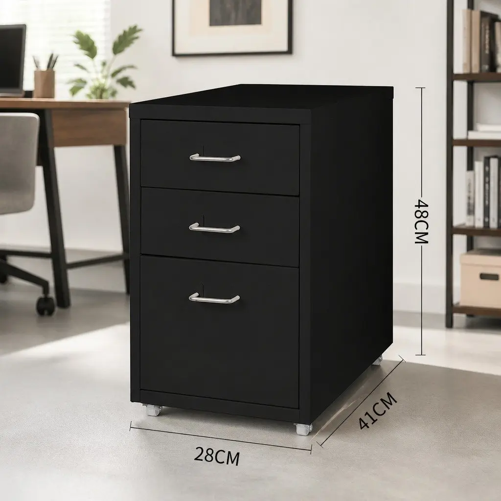 3 Drawer Filing Cabinet Steel Compact Office Storage Organizer Black