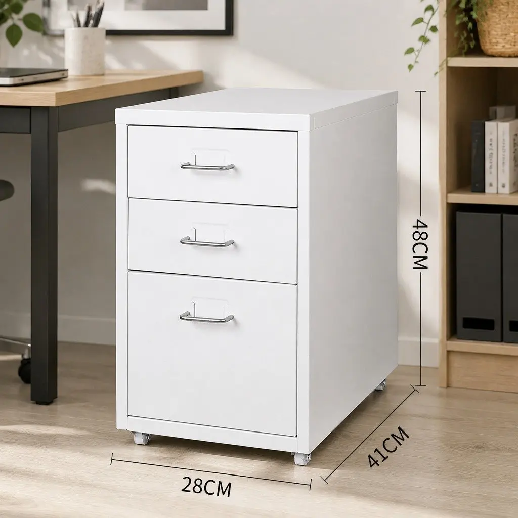 Filing Cabinet Steel Frame 3 Drawer Compact Office Storage Organizer White
