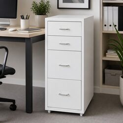 Compact White Steel Frame 4 Drawer Filing Cabinet
