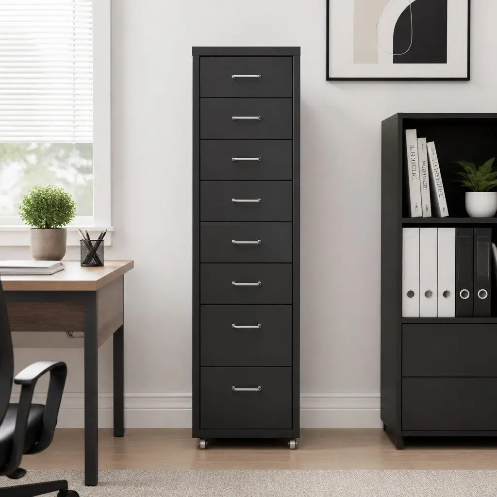 Steel Black 8 Drawer Filing Cabinet for Office Storage and Organization
