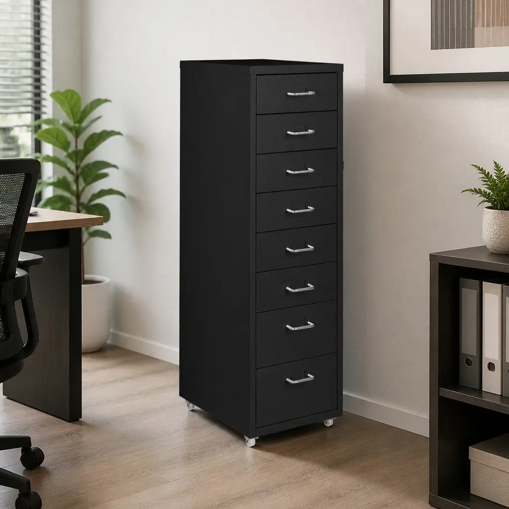 Steel Black 8 Drawer Filing Cabinet for Office Storage and Organization