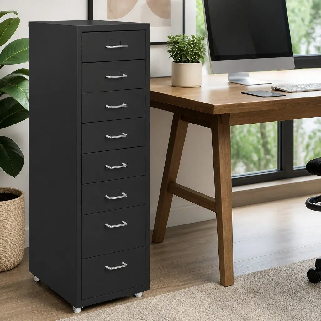Steel Black 8 Drawer Filing Cabinet for Office Storage and Organization