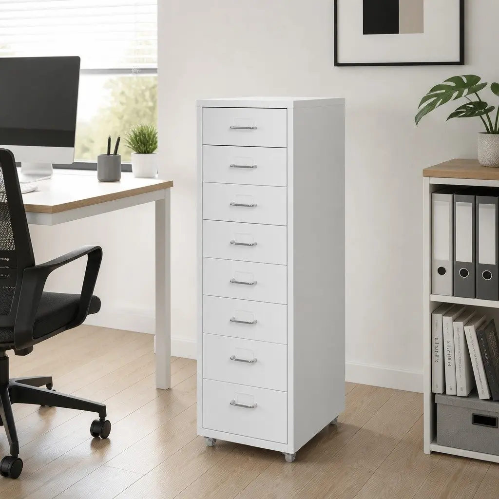 8-Drawer Filing Cabinet in White Steel