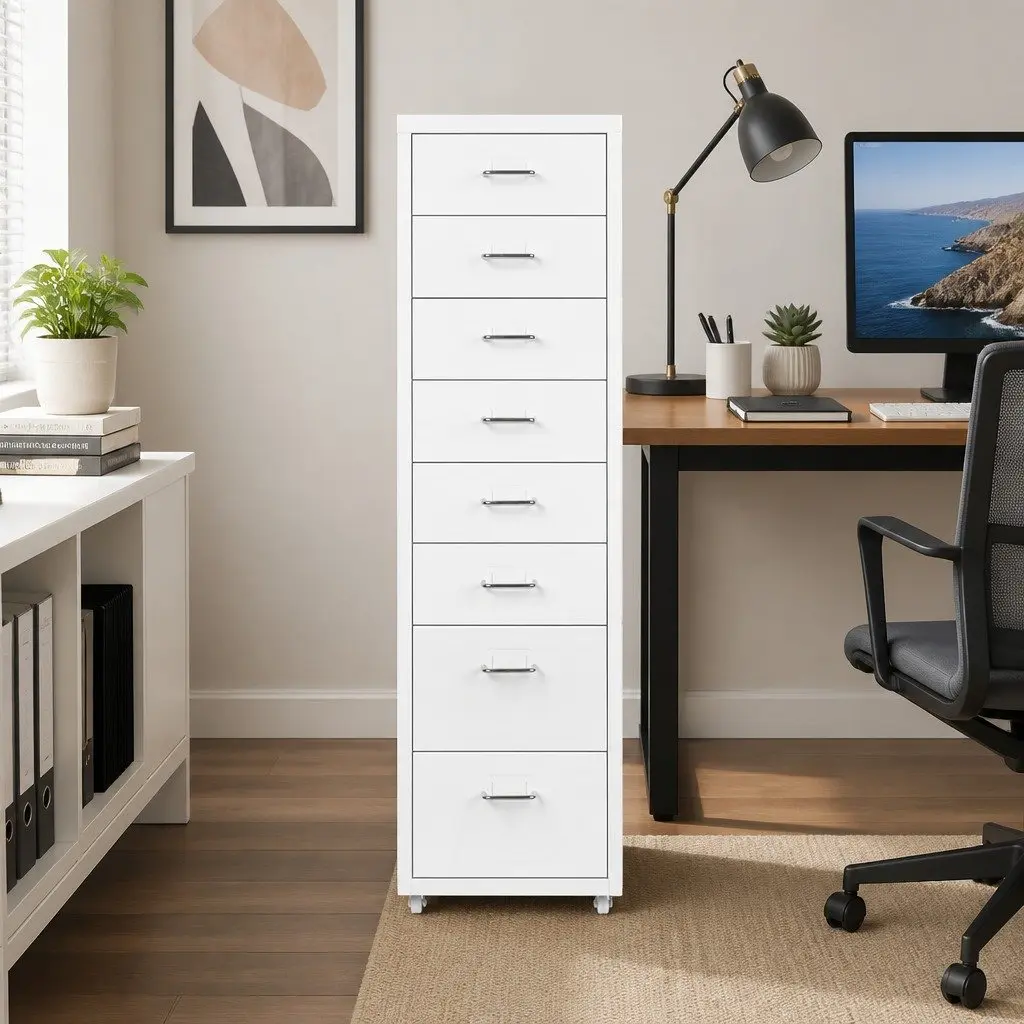 Filing Cabinet 8 Drawer White Steel Storage Organizer