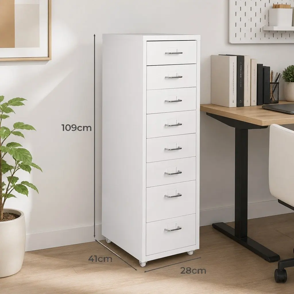 Filing Cabinet 8 Drawer White Steel Storage Organizer