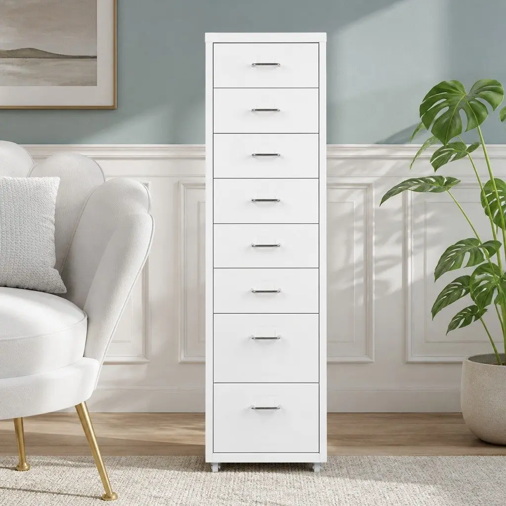 Filing Cabinet 8 Drawer White Steel Storage Organizer