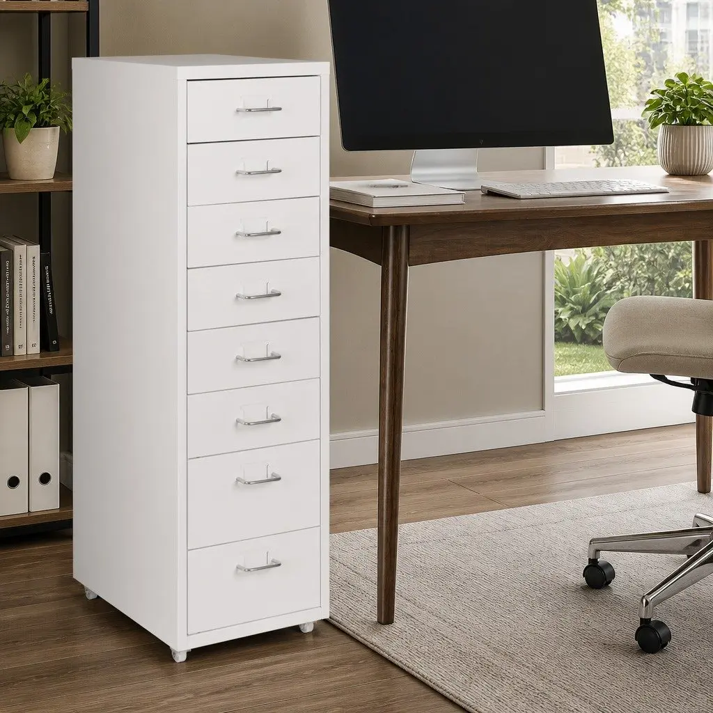 Filing Cabinet 8 Drawer White Steel Storage Organizer