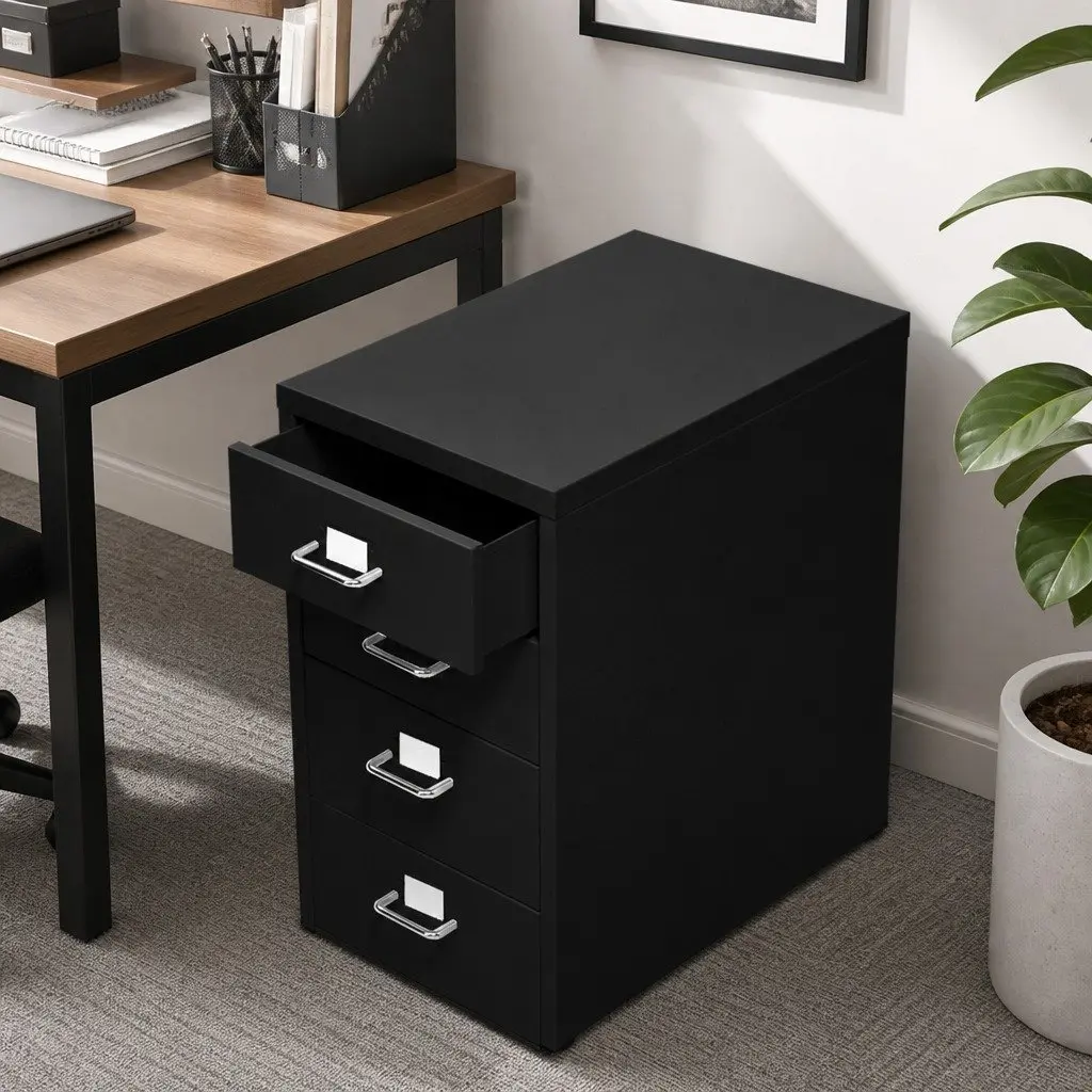6 Drawer Filing Cabinet Black Steel Office Storage Organizer
