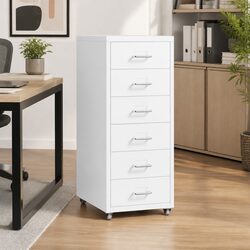 6 Drawer Filing Cabinet Office Storage Organizer Steel Frame White Desktop