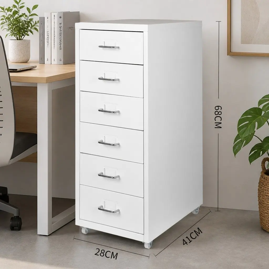 6 Drawer Filing Cabinet White Steel Frame Office Storage Organizer