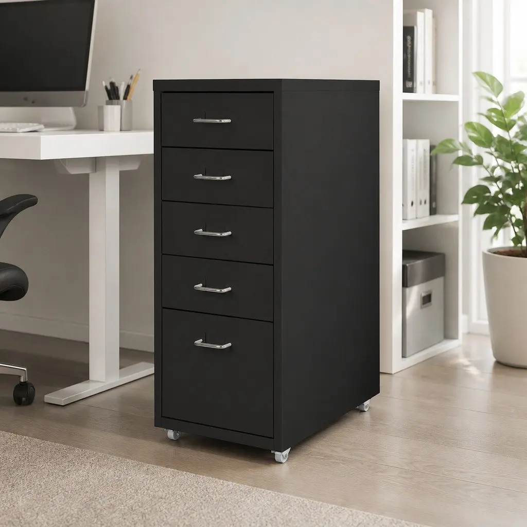 5 Drawer Filing Cabinet in Black Steel