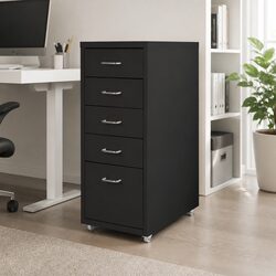 Compact 5 Drawer Filing Cabinet in Black Steel