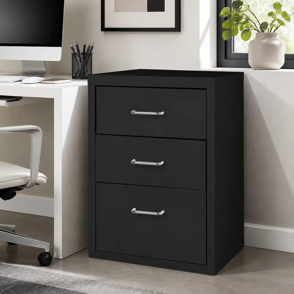 5 Drawer Filing Cabinet Compact Steel Black Office Storage Organizer