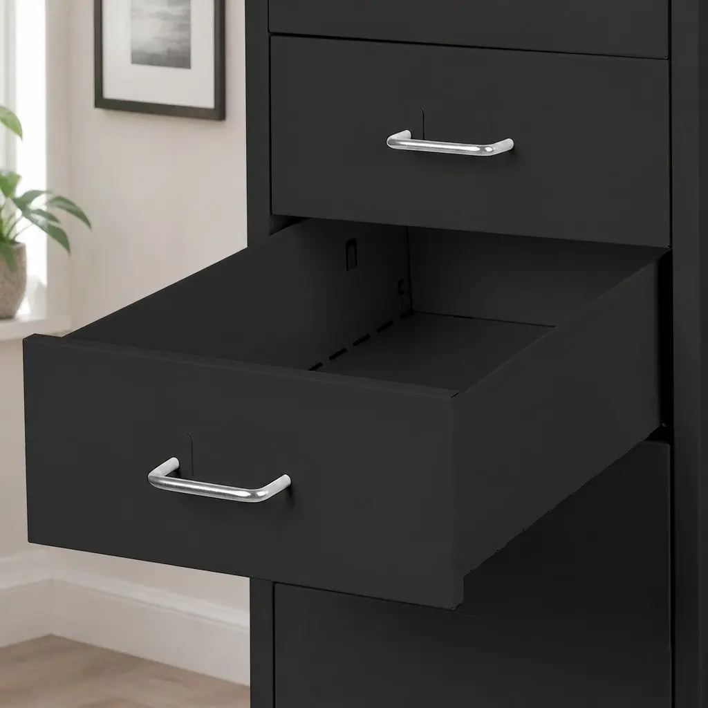 5 Drawer Filing Cabinet Compact Steel Black Office Storage Organizer