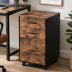 3-Drawer Mobile Filing Cabinet with Walnut Finish