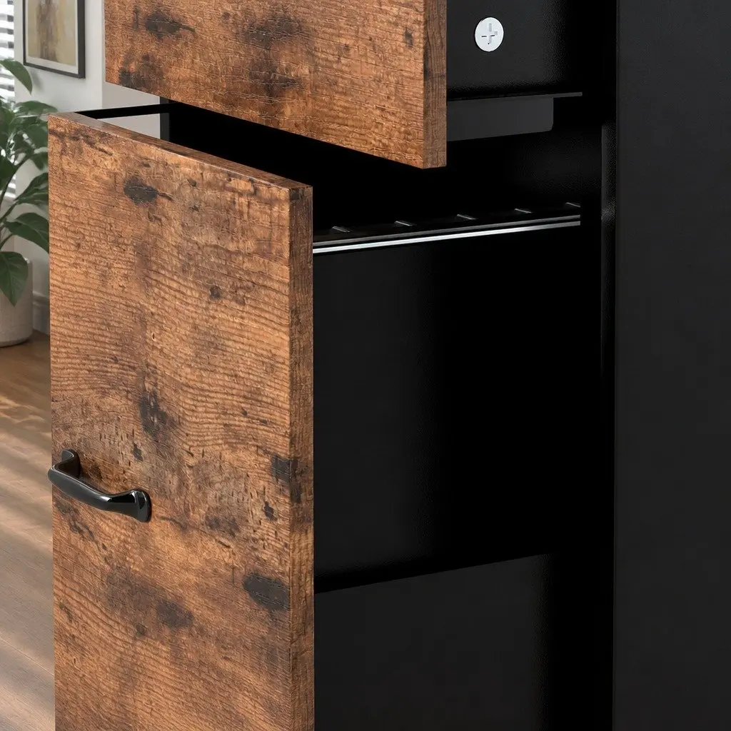 Mobile Filing Cabinet Walnut 3-Drawer Office Storage Organiser Rolling Wheels