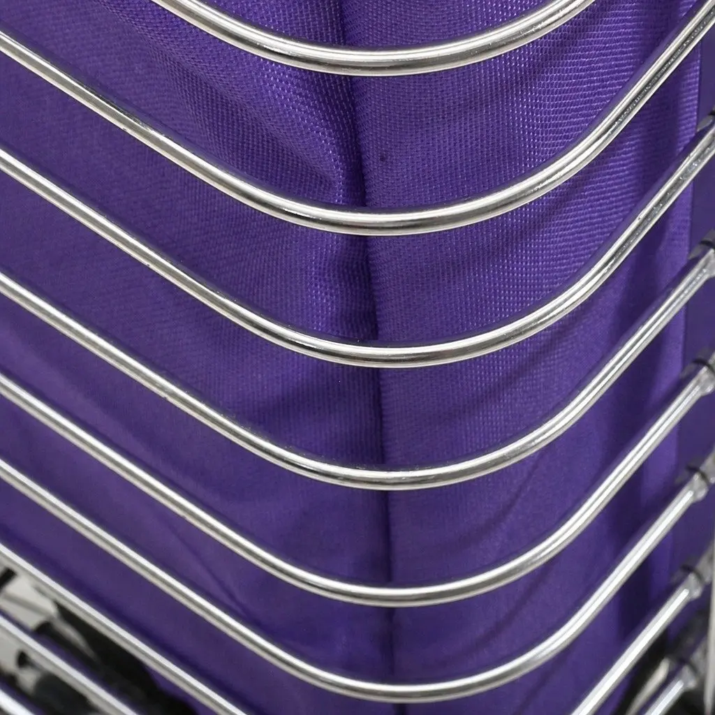 Foldable Shopping Cart Trolley Purple Waterproof Oxford Cloth 35L Stainless Steel Aluminium Frame