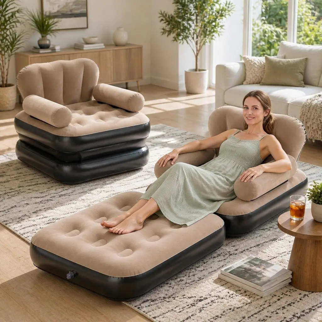 Inflatable Air Chair Convertible Daybed Coffee PVC 85cm x 192cm