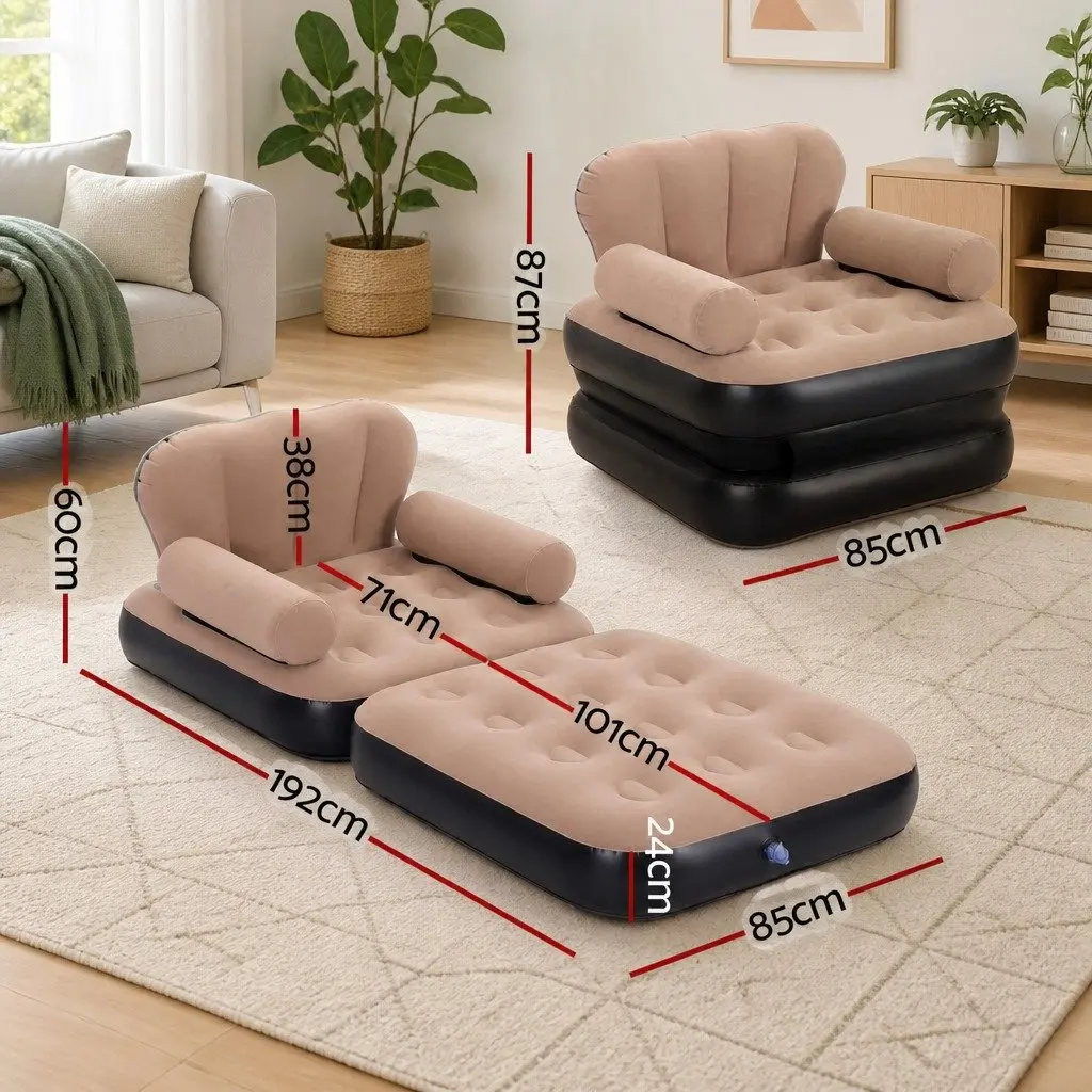 Inflatable Air Chair Convertible Daybed Coffee PVC 85cm x 192cm