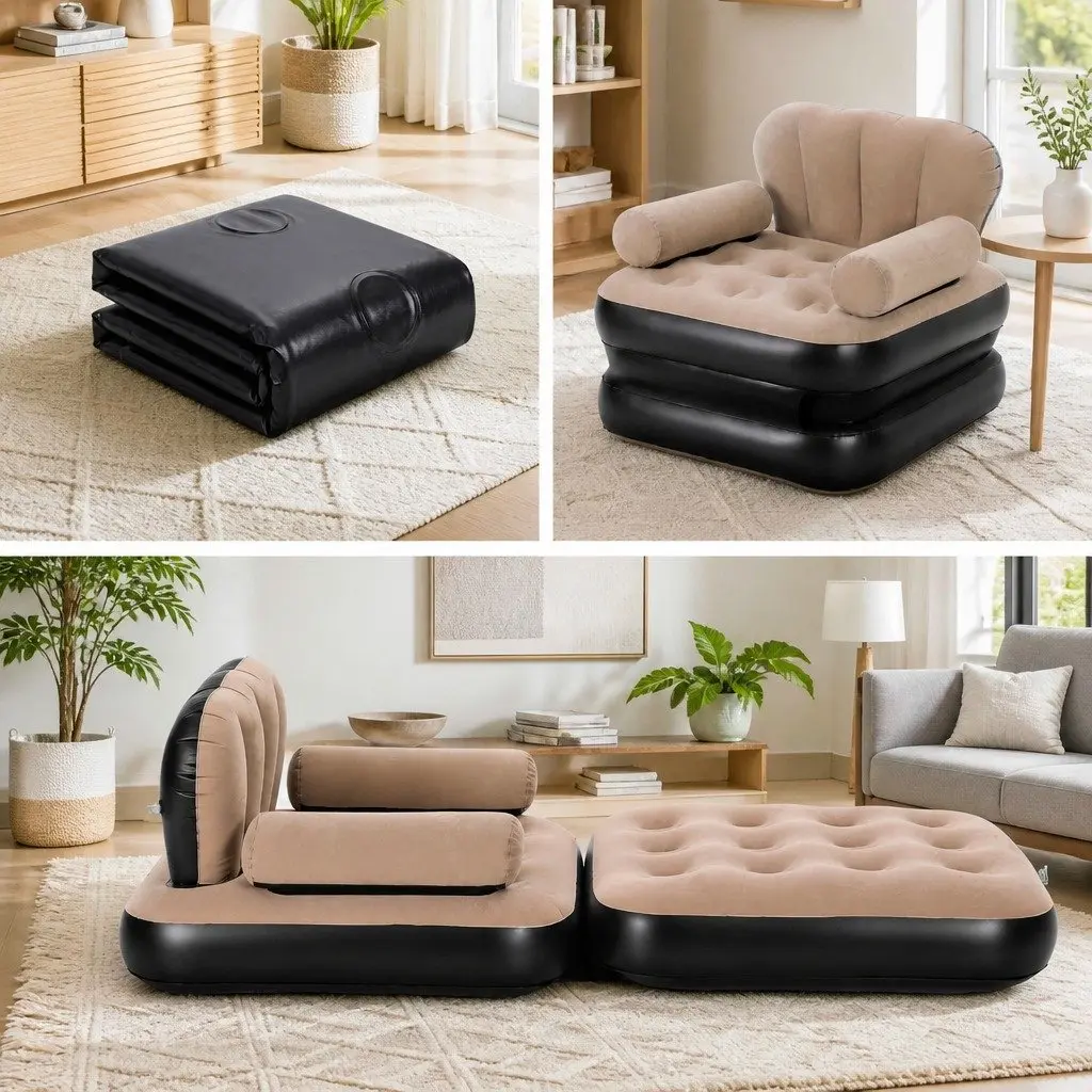 Inflatable Air Chair Convertible Daybed Coffee PVC 85cm x 192cm